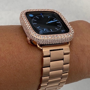 Ultra 49mm Apple Watch Band Rose Gold Stainless Steel & or Apple Watch Cover Lab Diamond Bezel Case Bling 38mm-45mm S 2-11 Iwatch Candy