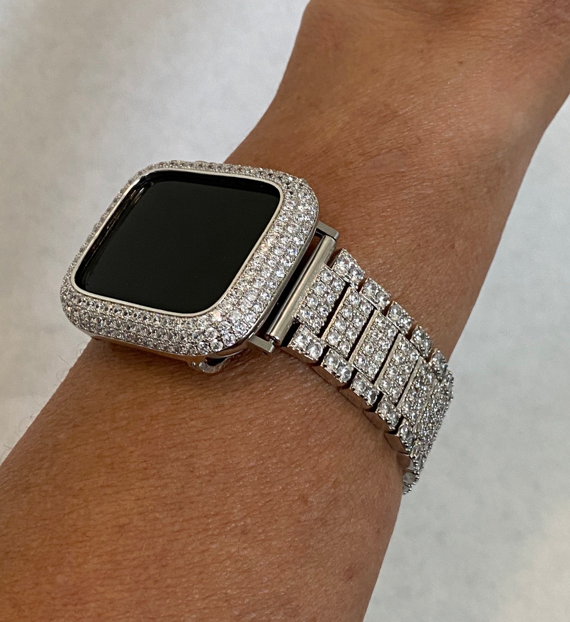 Iced Out Apple Watch Band Womens Silver and or Bezel Cover Lab | Etsy
