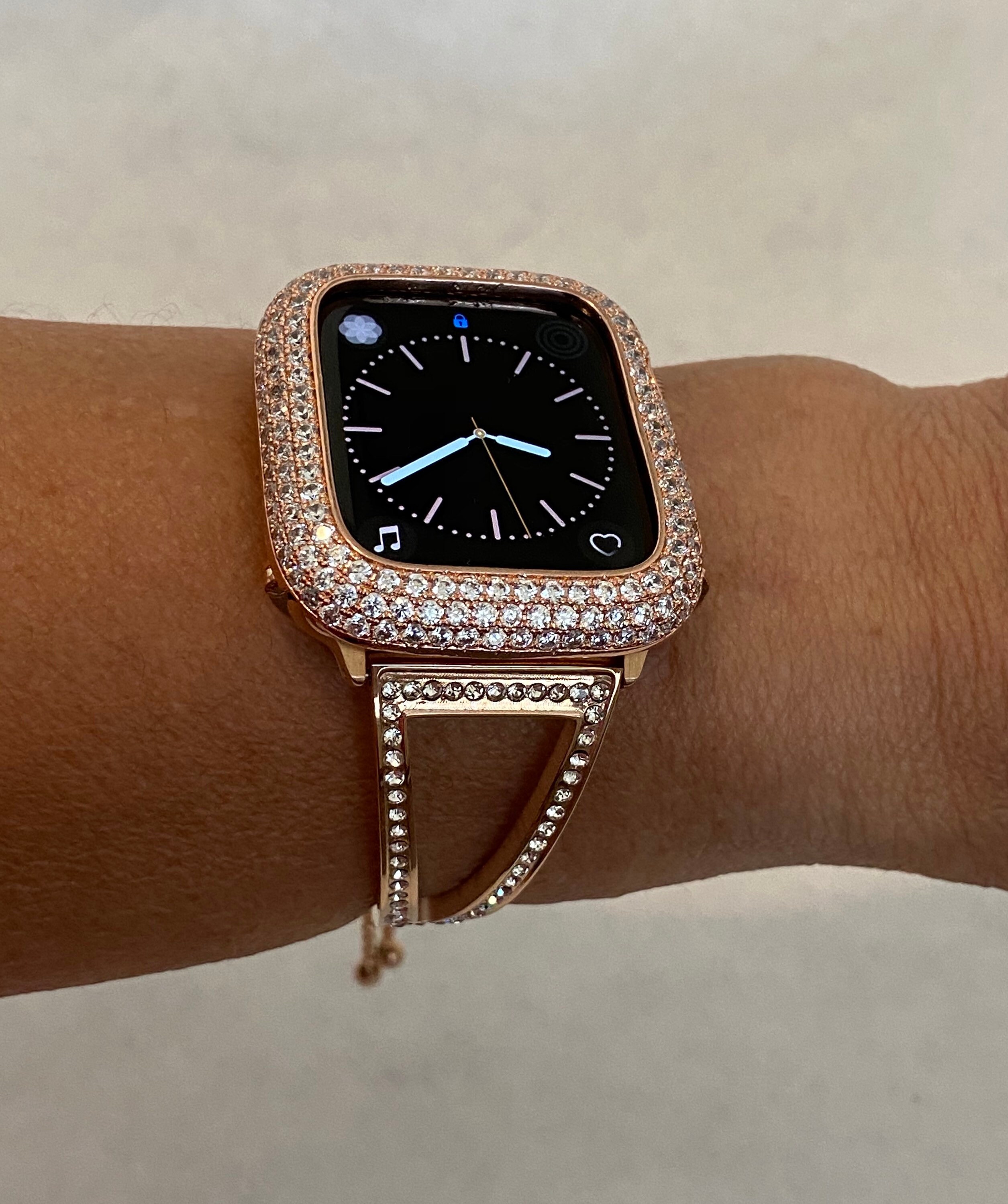 Apple Watch Bangle Band Rose Gold and or Apple Watch Bezel Lab Diamond Cover Crystal Iwatch