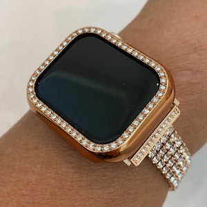 Apple Watch Band Women Rose Gold 41mm 45mm 49mm Ultra Swarovski Crystals & or Apple Watch Cover for Iphone Watch Apple Watch Face Series 10