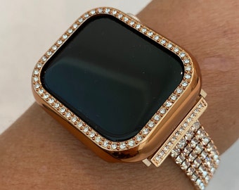 Apple Watch Band Women Rose Gold 41mm 45mm 49mm Ultra Swarovski Crystals & or Apple Watch Cover for Iphone Watch Apple Watch Face Series 10