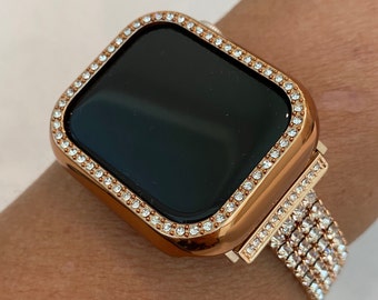 Apple Watch Band Women Rose Gold 41mm 45mm 49mm Ultra  Crystals & or Apple Watch Case Cover Smartwatch Bumper Bling IwatchCandy