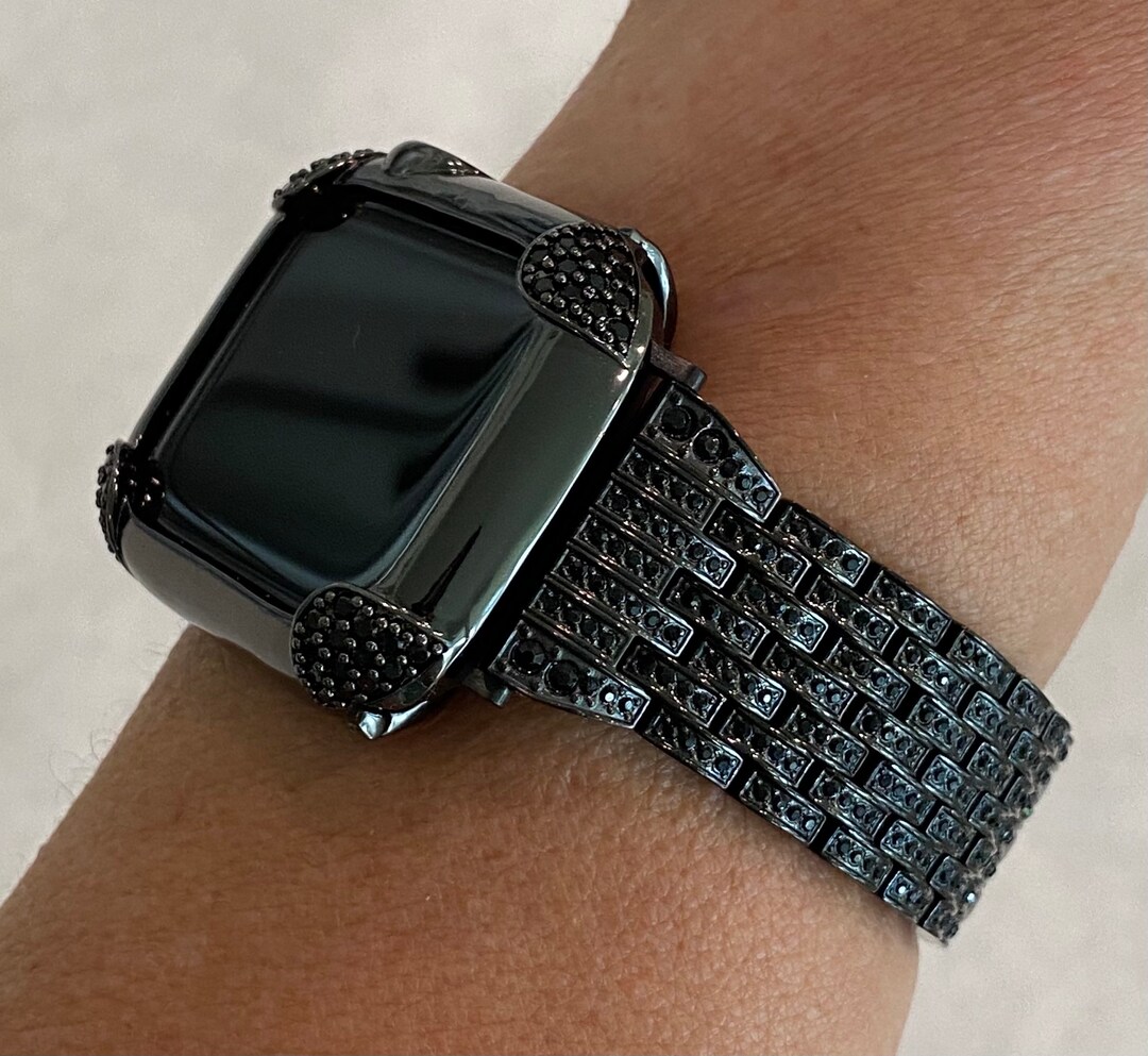 Black on Black Apple Watch Band & or Matching Lab Diamond Bezel Cover ...