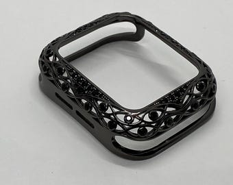Black on Black Apple Watch Bezel Cover Crystal Rhinestones 38mm 40mm 41mm 42mm 44mm 45mm Series 2-9 SE