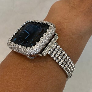 42mm 46mm Apple Watch Band Women Silver Swarovski Crystal & or White Gold Apple Case for Iphone Watch 38mm - 49mm Iwatch Candy Bling Cover