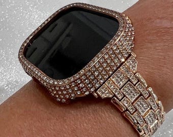 49mm Ultra Apple Watch Band Women Rose Gold Swarovski Crystals & or Apple Watch Bezel Cover Smartwatch Bumper Apple Watch Case Bling