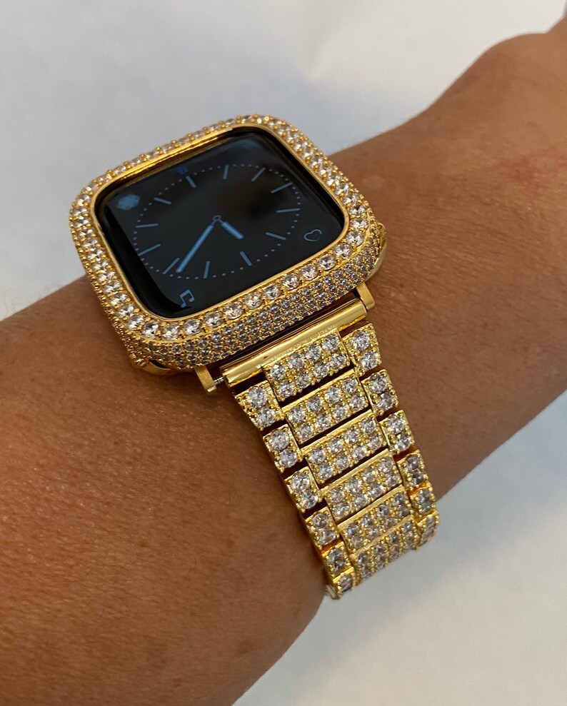 Iced Out Apple Watch Band 44mm Gold Lab Diamonds and or Bezel | Etsy