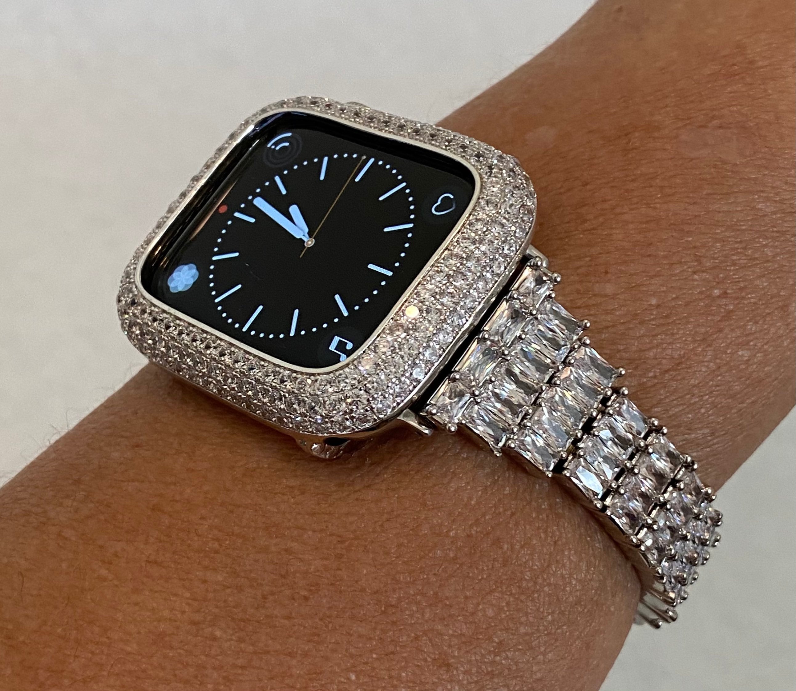 silver apple watch white band