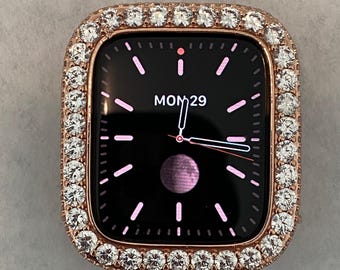 Rose Gold Apple Watch Bezel Apple Watch Case 3.5mm Lab Diamond Bezel Apple Watch Cover Bling 38mm to 45mm Iwatch Candy Series 9