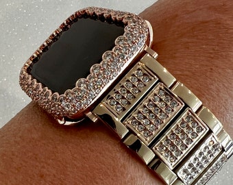 Designer Apple Watch Band Women Rose Gold  Crystal & or Apple Watch Cover Lab Diamond Bezel Apple Watch Case Iwatch Candy Bling