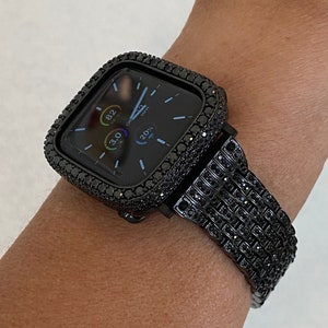 Black Apple Watch Band 49mm Ultra 41mm 45mm Swarovski Crystals & or Apple Watch Cover Lab Diamond Bezel 38mm-49mm Smartwatch Bumper Bling