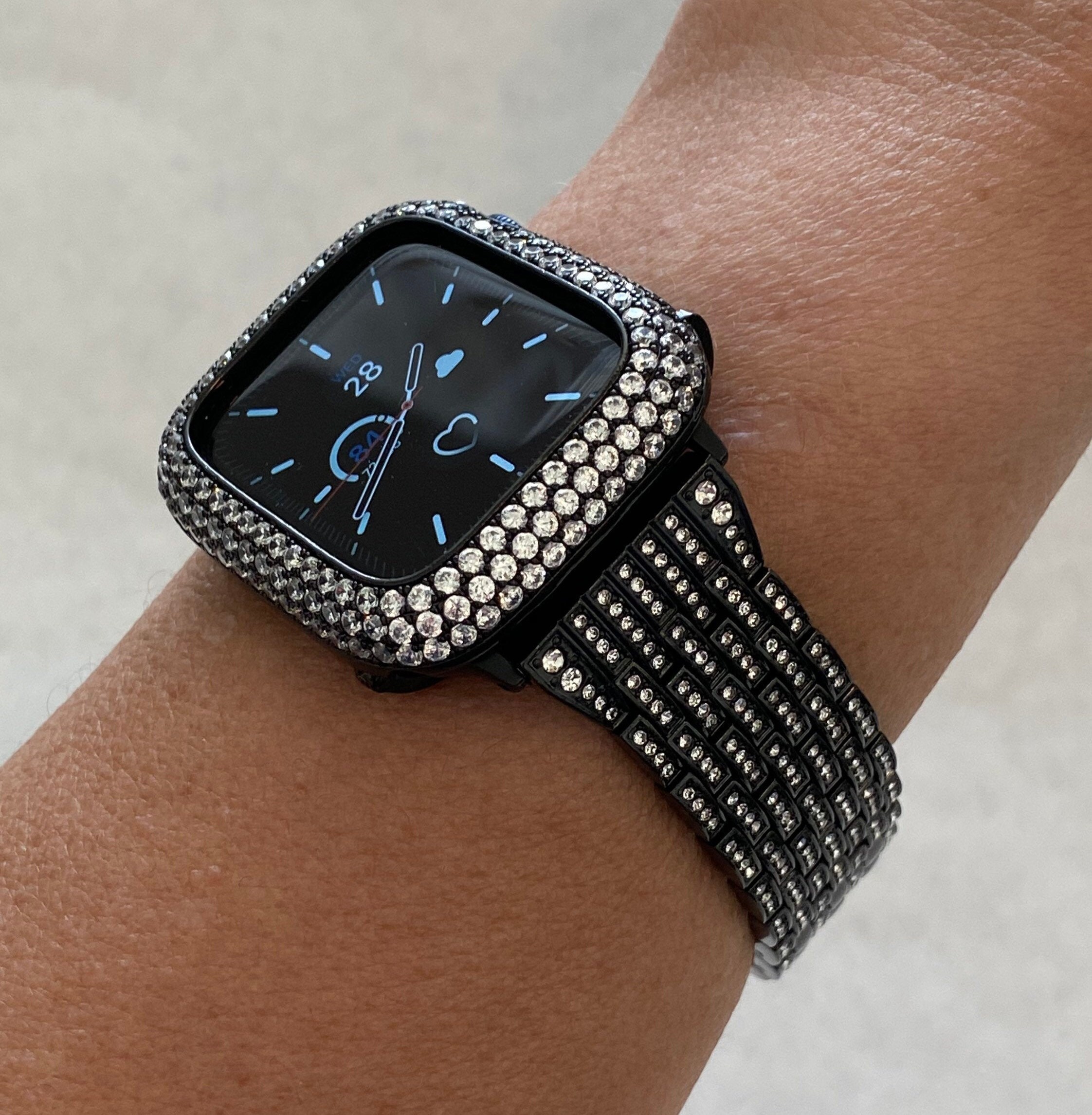 Black Apple Watch Band Series 7 Swarovski Crystals 38mm 40mm | Etsy  Singapore