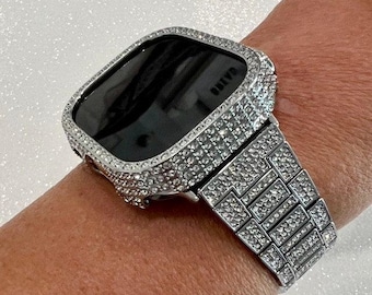 49mm Ultra Apple Watch Band Women Swarovski Crystal & or Apple Watch Case Silver Crystal Iphone Watch Case Protector Iwatch Candy Bling