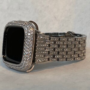 41mm 45mm 49mm Ultra Apple Watch Band Silver Crystals & or Smartwatch Lab Diamond Bezel Cover Bling Series 8 image 4