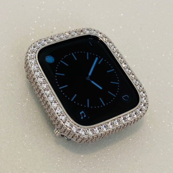 Custom Apple Watch Cover Silver Lab Diamond Bezel, Metal Apple Watch Case Bling 38mm 40mm 41mm 42mm 44mm 45mm Smartwatch Bumper Iphone Watch