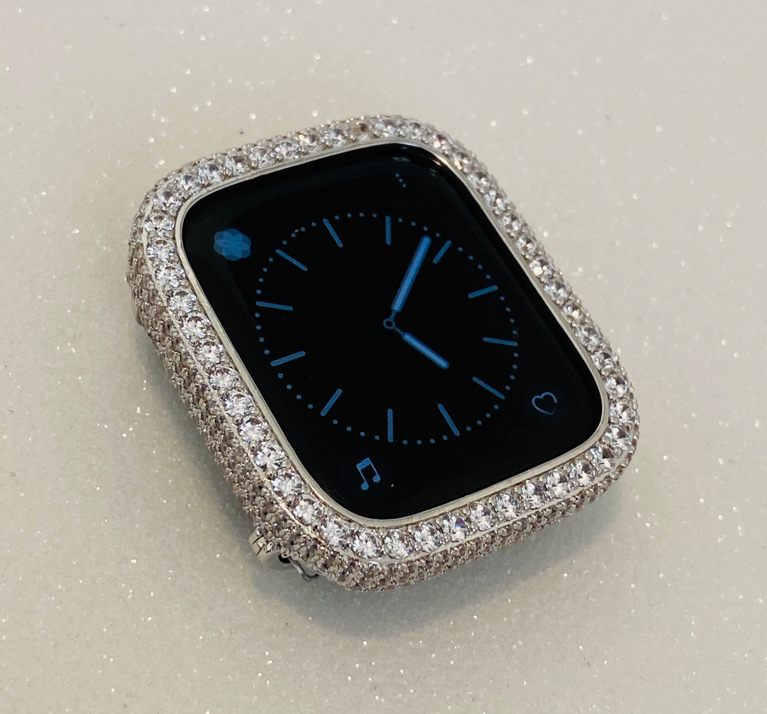 Custom Apple Watch Cover Silver Lab Diamond Bezel, Metal Apple