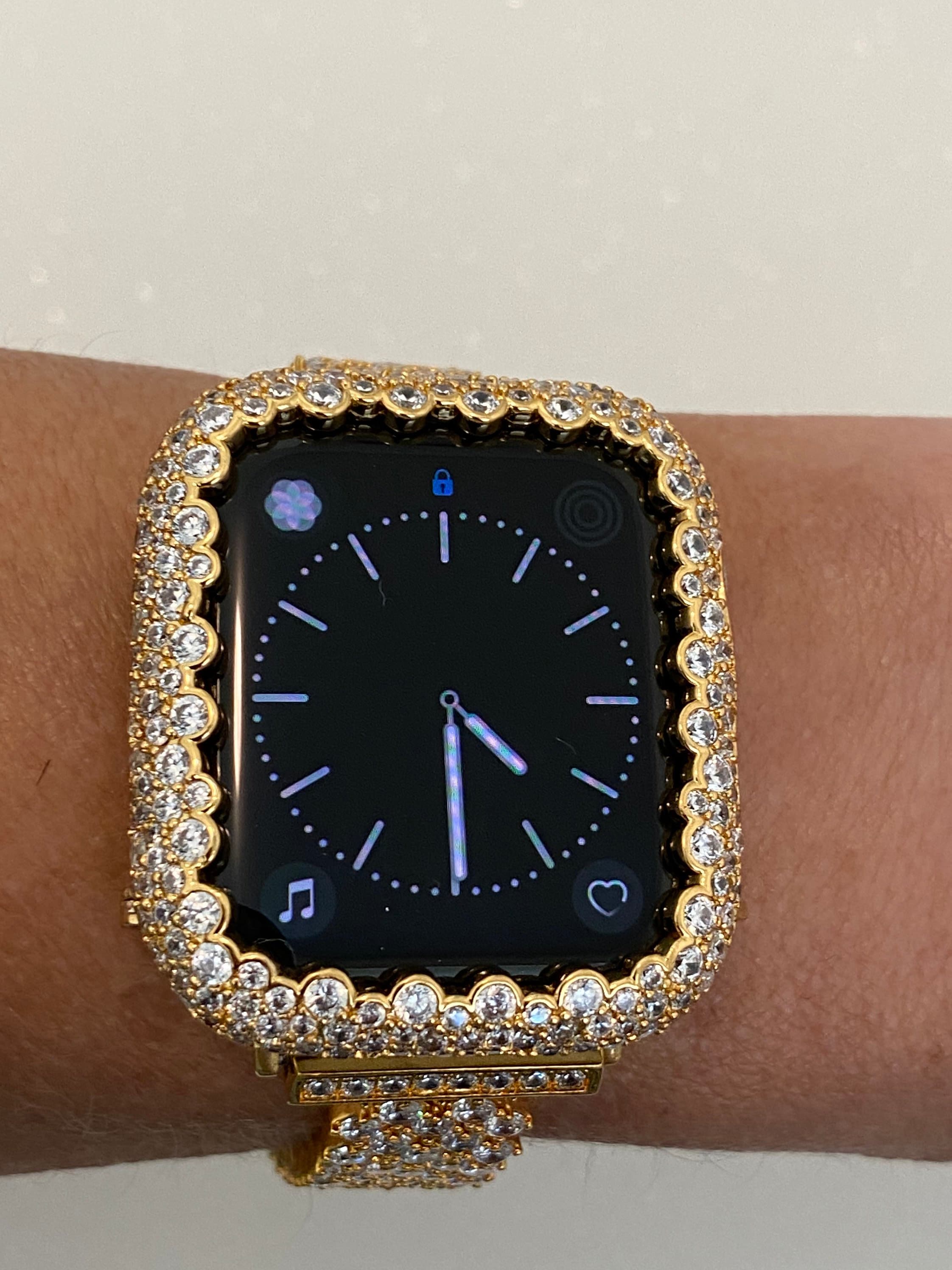 Designer Apple Watch Band 40mm Women and or Gold Pave Lab Diamond Bezel