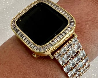 Statement Apple Watch Band Woman Baguette Swarovski Crystals Gold & or Bling Apple Watch Cover Lab Diamond Bezel Case