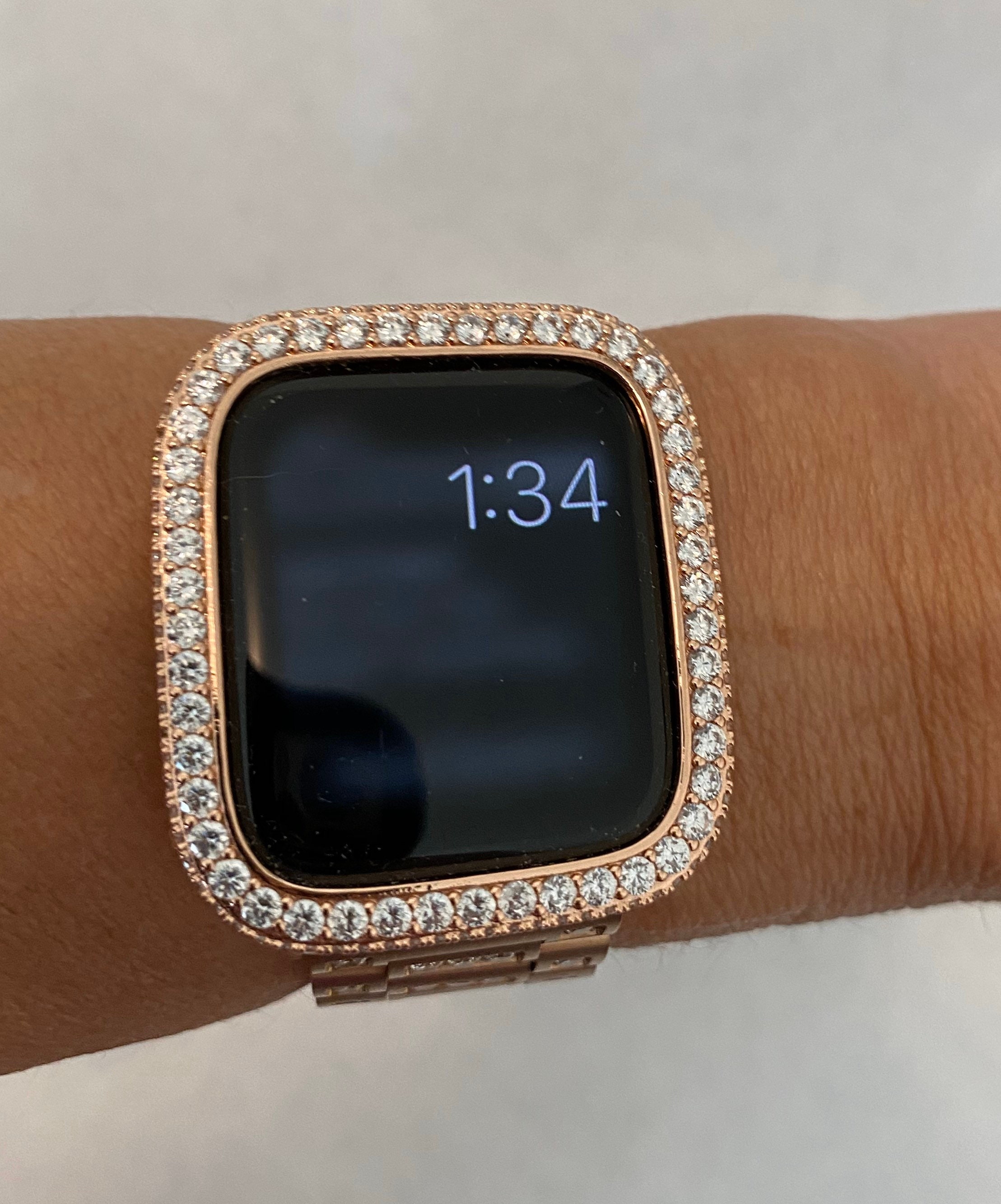 Luxury Apple Watch Band CZ Rose Gold Woman & or Lab Diamond Bezel Iwatch Case Bling 38mm 40mm