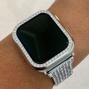 Cinturino per Apple Watch da 41 mm, 45 mm e 49 mm, serie 7-8, cristalli Swarovski Ultra Silver e/o custodia per Apple Watch Bling per iPhone, Watch e Iwatch Candy