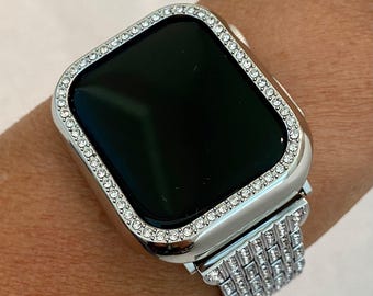 41mm 45mm 49mm Apple Watch Band Series 7-8 Ultra Silver Swarovski Crystals & or Apple Watch Case Bling for Iphone Watch Iwatch Candy