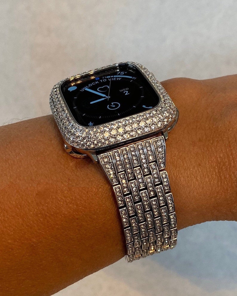 41mm 45mm 49mm Ultra Apple Watch Band Silver Crystals & or Smartwatch Lab Diamond Bezel Cover Bling Series 8 image 1