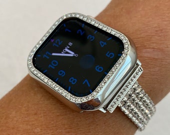 Silver Apple Watch Band Swarovski Crystal Bracelet & or Apple Watch Cover for Iphone Watch Rhinestone 41mm 42mm 45mm 46mm 49mm Series 10
