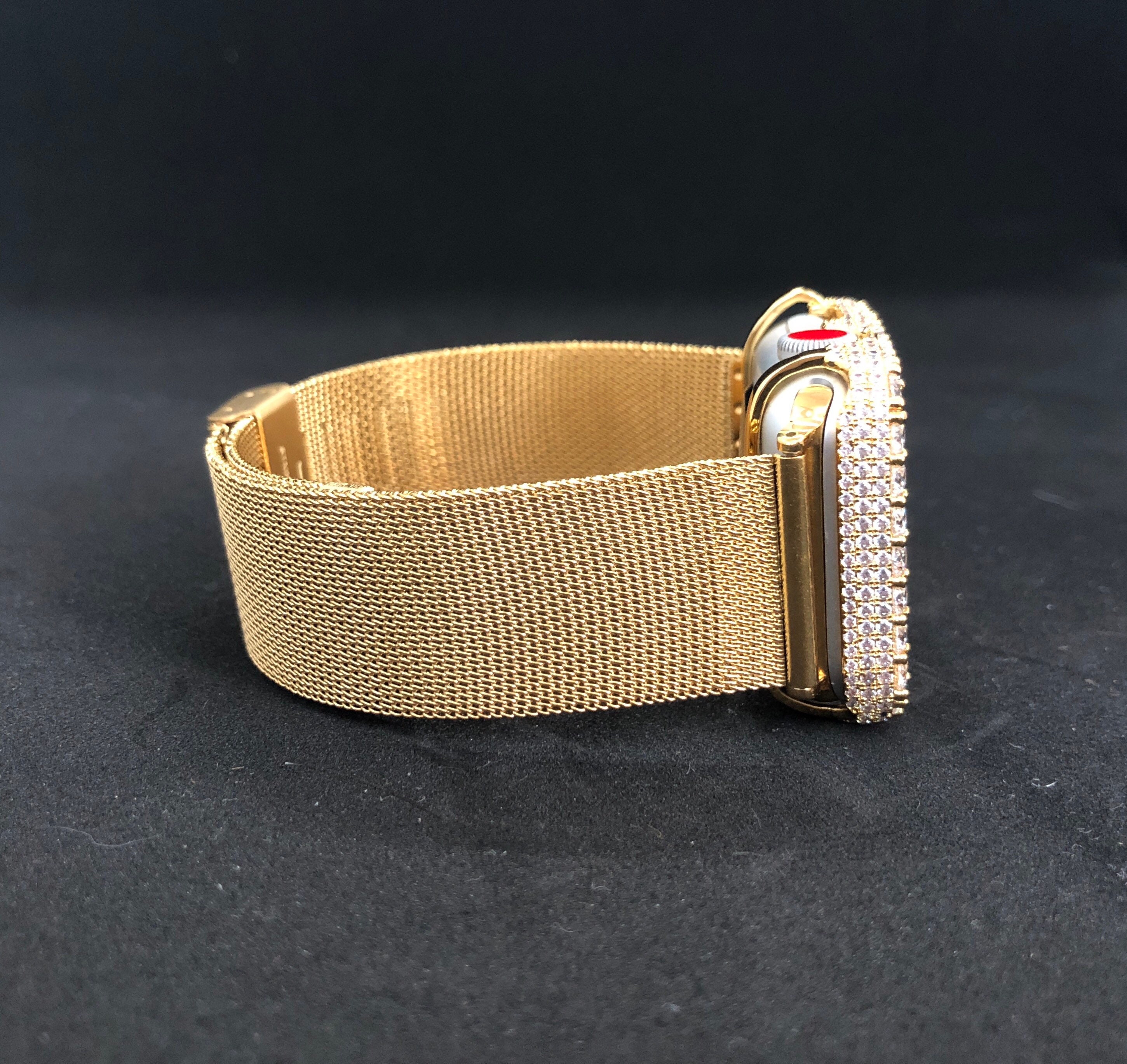 gold apple watch band and case