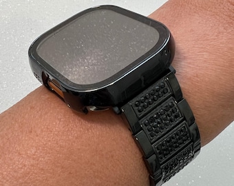 Apple Watch Band Series 10 Black on Black 49mm Ultra Crystals & or Apple Watch Cover Tempered Glass Screen Protector Apple Watch Face