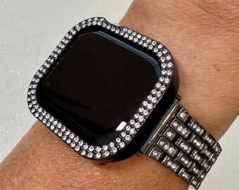 Series 10 Apple Watch Band 42mm 46mm Black Swarovski Crystal & or Apple Watch Cover Rhinestone Iphone Watch Case 38mm-49mm Iwatch Candy