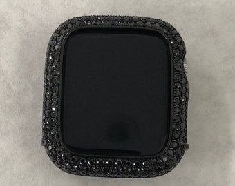 Custom Apple Watch Bezel Cover Black-Micro Pave Bezel-Lab Diamond Case-CZ Bling-38mm 40mm 41mm 44mm 45mm Series 7