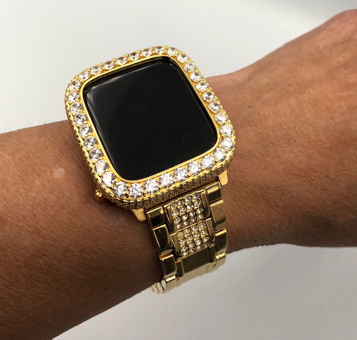 gold apple watch band and case