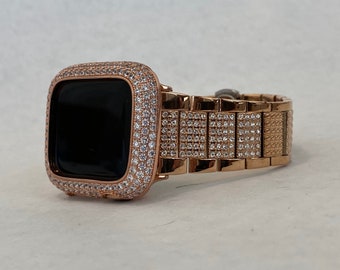 Apple Watch Band 40mm Woman Rose Gold & or Lab Diamond Bezel Cover 38mm 42mm 44mm