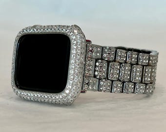 Designer Apple Watch Band Silver Crystal & or Apple Watch Cover Lab Diamond Bezel Apple Watch Case 38mm-49mm Iwatch Candy Bling Series 10