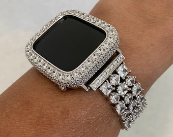 Series 2-9 Apple Watch Band Silver  Crystals & or Lab Diamond Bezel Cover 38mm 40mm 41mm 42mm 44mm 45mm Smartwatch Bumper