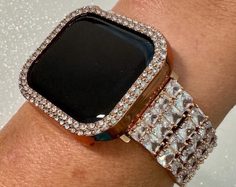 Apple Watch Band 42mm 46mm Series 10 Women Rose Gold Swarovski Crystals & or Apple Watch Case Iphone Watch Protective Iwatch Cover 38mm-49mm