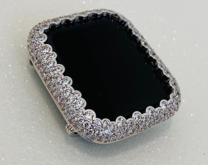 Featured listing image: Silver Apple Watch Case, Womens Lab Diamond Bezel IWatch Cover - Ultra Gift for Her,  Iwatch Candy 38mm-49mm Ultra Crystal Bling