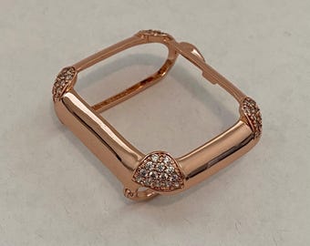 Apple Watch Bezel Cover Rose Gold with Lab Diamonds Metal Iwatch Case for 40 44mm Custom Handmade Iphone Watch Case