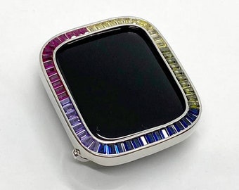 41mm 45mm Rainbow Apple Watch Cover 40mm 44mm Silver Lab Diamond Bezel Iwatch Case Series 2-9 Iphone Watch Cover Iwatch Candy Bling 38-45mm