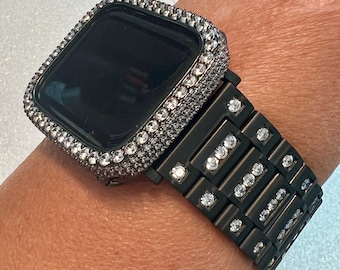Apple Watch Band Black Swarovski Crystal Stainless Steel & or Apple Watch Cover Lab Diamond Bezel Apple Watch Case Iwatch Candy Bling 38-49