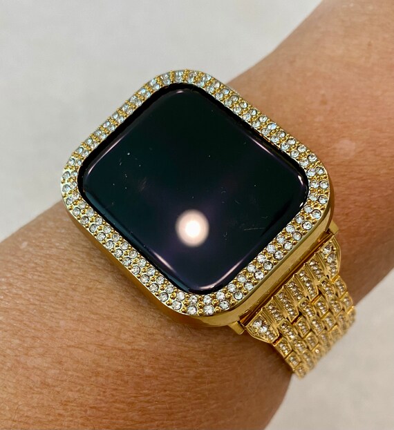 Series 2-9 Apple Watch Band Gold Ultra 49mm Swarovski Crystals & or Lab Diamond Bezel Cover 38mm-45mm Smartwatch Bumper iWatch Candy Bling