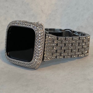 41mm 45mm 49mm Ultra Apple Watch Band Silver Crystals & or Smartwatch Lab Diamond Bezel Cover Bling Series 8 image 3
