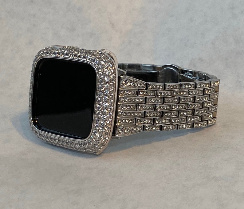 41mm 45mm 49mm Ultra Apple Watch Band Silver Crystals & or Smartwatch Lab Diamond Bezel Cover Bling Series 8 image 3