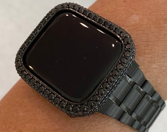 41mm 45mm Apple Watch Band 49mm Ultra Stainless Steel & or Black on Black Apple Watch Cover Lab Diamond Bezel Case Iwatch Candy Series 9