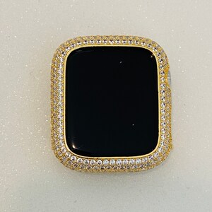 Designer Gold Apple Watch Band 49mm Ultra Mens Crystal & or Apple Watch Case Lab Diamond Bezel Apple Watch Cover 38mm-45mm image 9