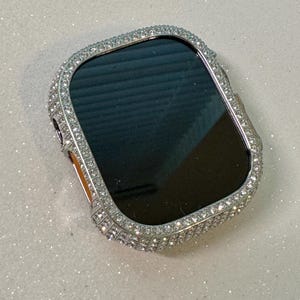 Silver Apple Watch Cover 49mm Ultra Swarovski Crystals Iphone Watch Case Protective Bumper Series 1/2 Iwatch Candy Bling