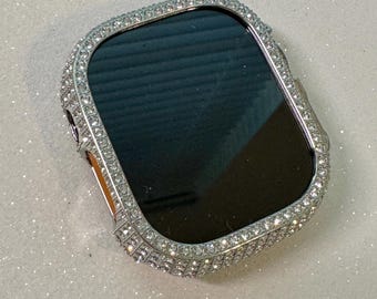Silver Apple Watch Cover 49mm Ultra Swarovski Crystals Iphone Watch Case Protective Bumper Series 1/2 Iwatch Candy Bling