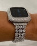Custom Apple Watch Band 44mm Woman Silver and or Apple Watch Cover Lab Diamond Bezel Bling 38mm-45mm New Series 7,8 