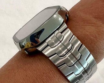 Series 10 Apple Watch Band Silver Titanium Alloy Stainless Steel Band & or Apple Watch Cover Tempered Glass Screen Protector 49mm Ultra