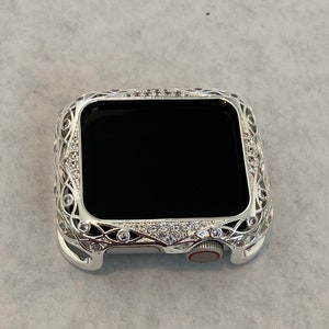 Crystal Apple Watch Case Cover Smartwatch 38mm 40mm 42mm 44mm Series 2-9 Lace Silver Bezel Bumper image 4